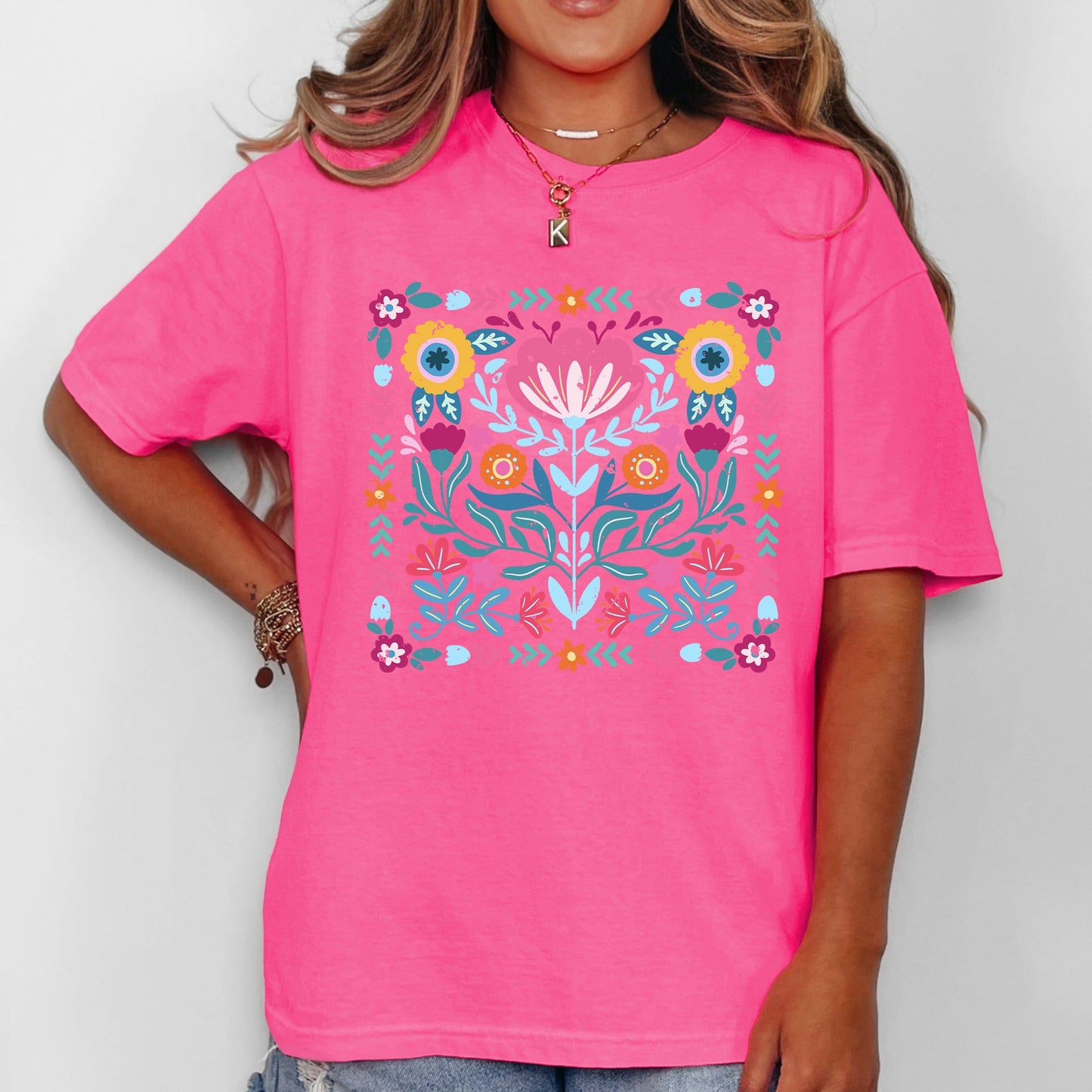 Folk Art Flowers, Summer, Floral, Retro, Comfort Colors T-Shirt