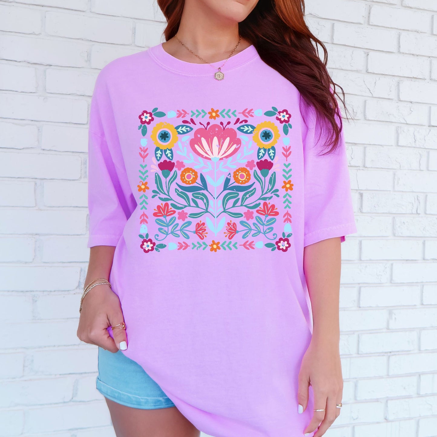 Folk Art Flowers, Summer, Floral, Retro, Comfort Colors T-Shirt