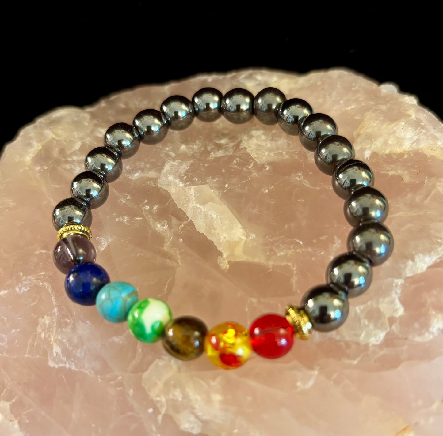 Chakra Healing Beads Bracelet with Hematite - Grounding, Protection & Balance