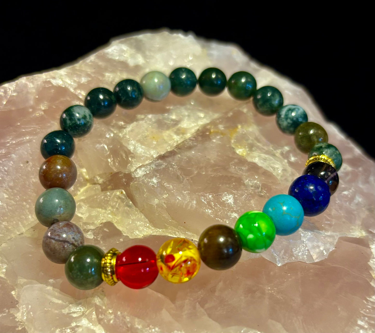 Chakra & India Onyx Healing Bracelet – Grounding Energy & Spiritual Balance