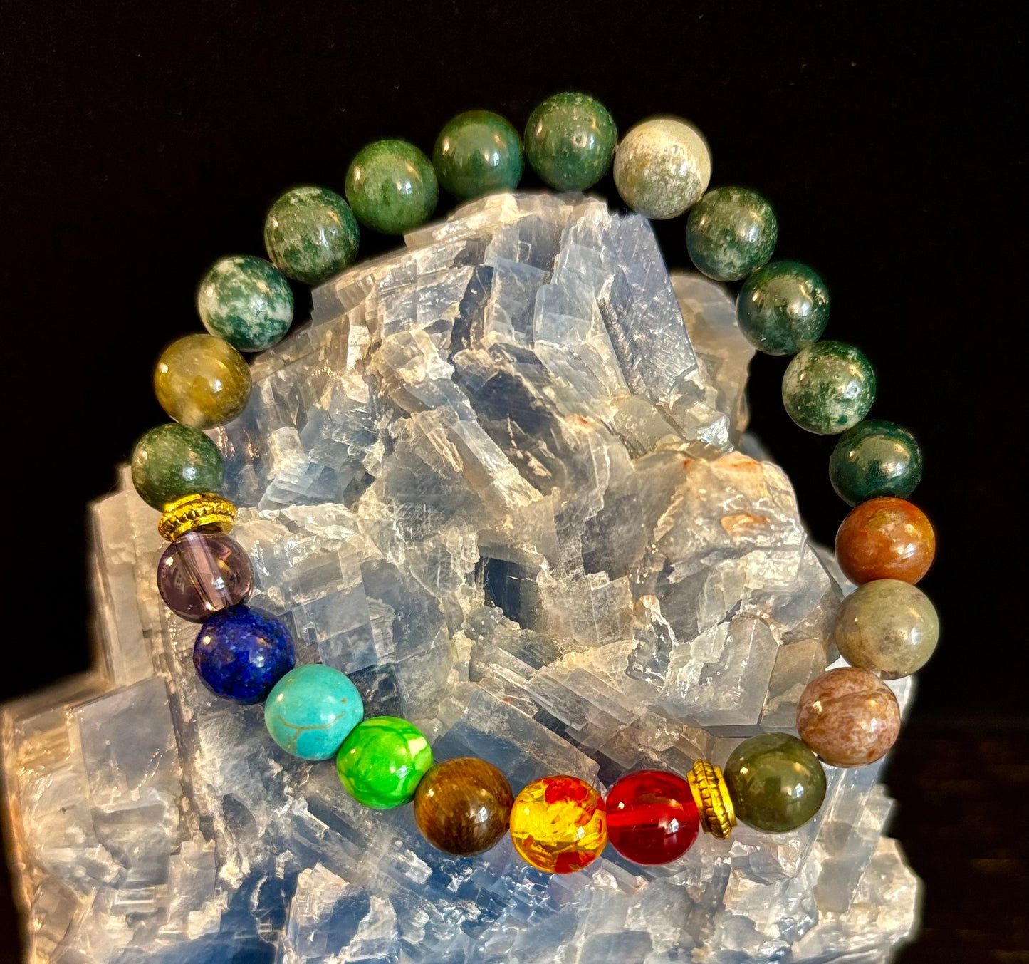 Chakra & India Onyx Healing Bracelet – Grounding Energy & Spiritual Balance