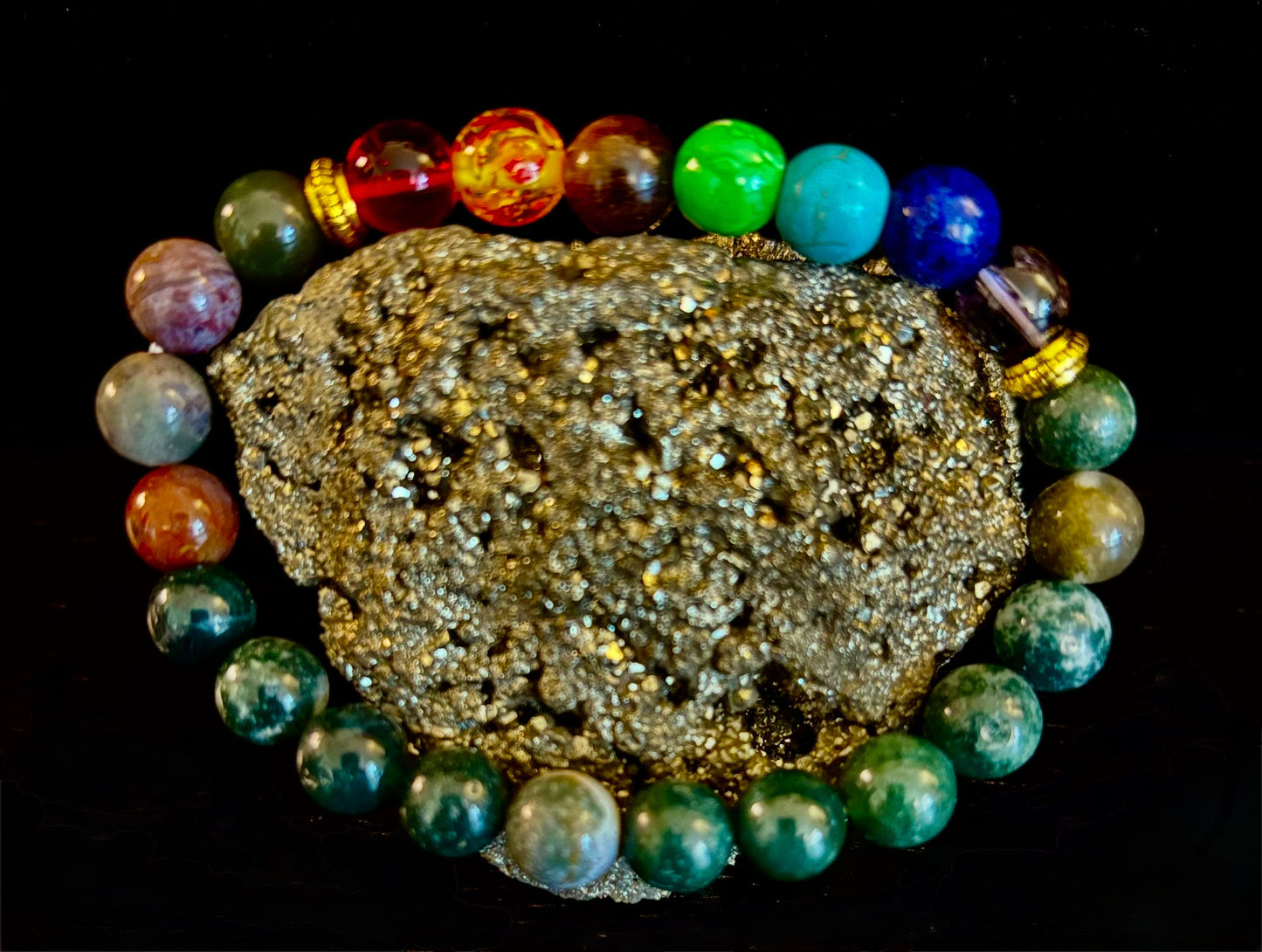 Chakra & India Onyx Healing Bracelet – Grounding Energy & Spiritual Balance