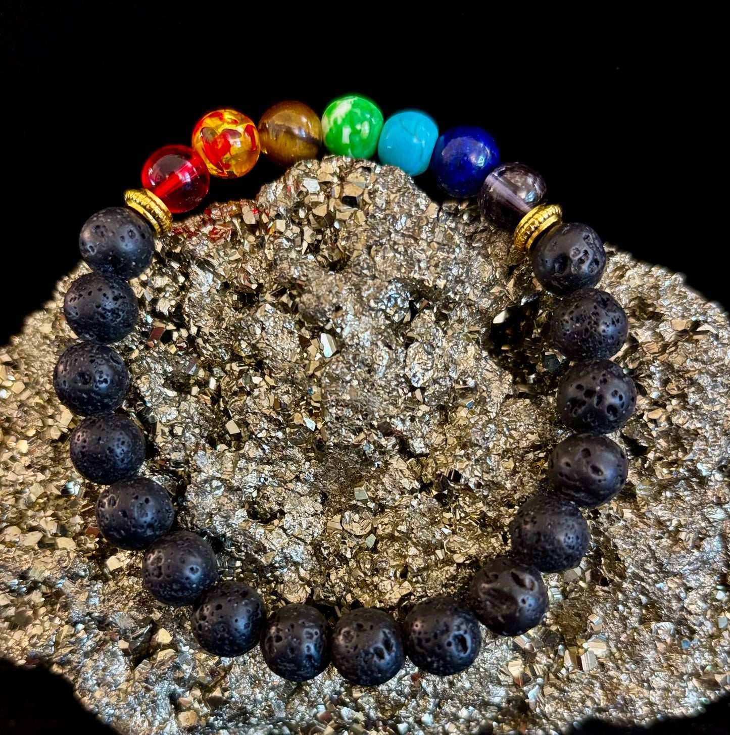 Chakra Beaded Bracelet – Volcanic Lava Rock & Natural Healing Stones
