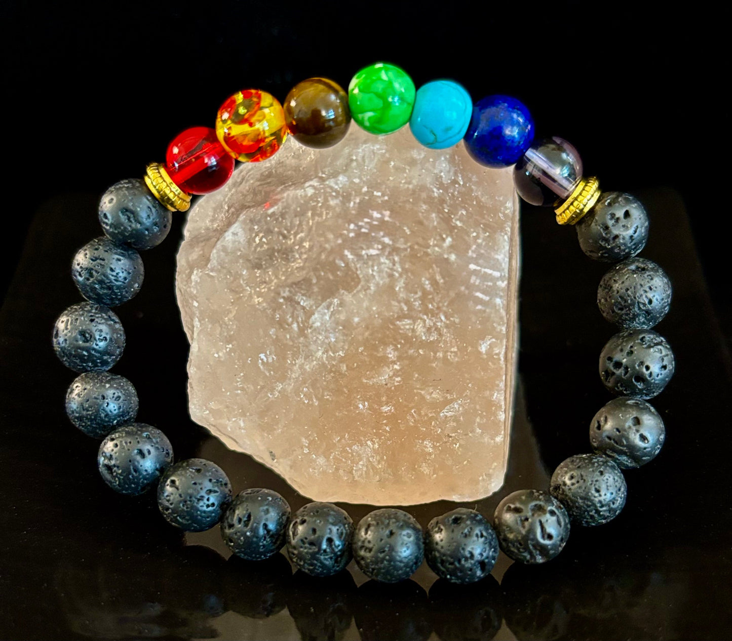 Chakra Beaded Bracelet – Volcanic Lava Rock & Natural Healing Stones