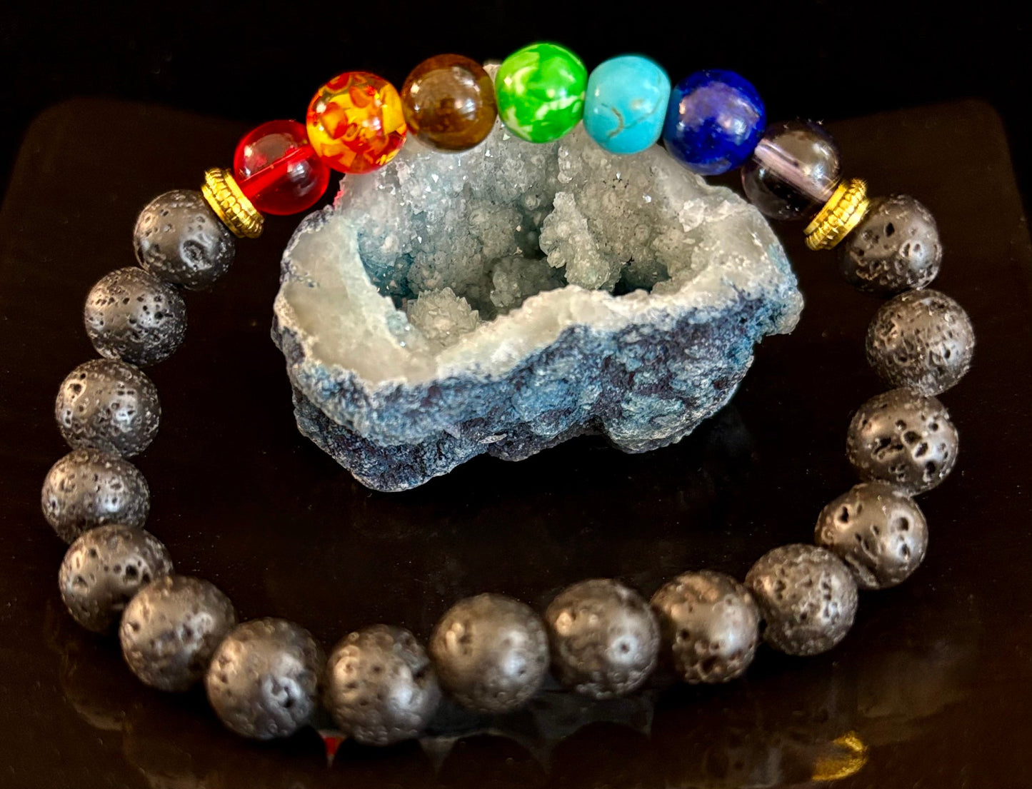 Chakra Beaded Bracelet – Volcanic Lava Rock & Natural Healing Stones