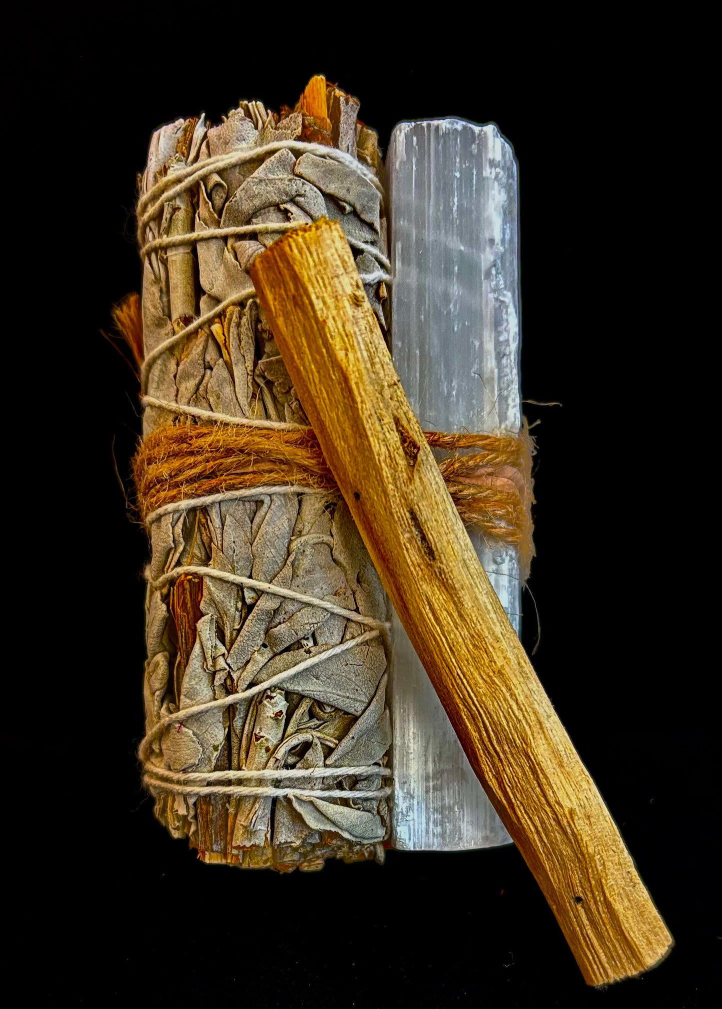 4" Chakra Sage Smudge Stick with Palo Santo & Raw Selenite – Ethically Sourced from Mexico