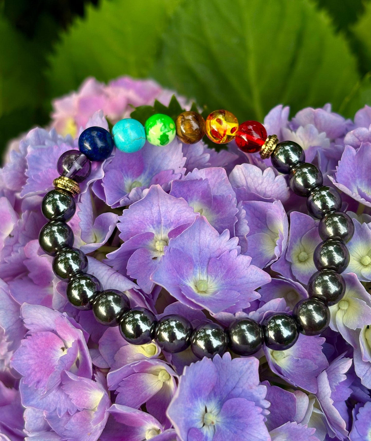 Chakra Healing Beads Bracelet with Hematite - Grounding, Protection & Balance