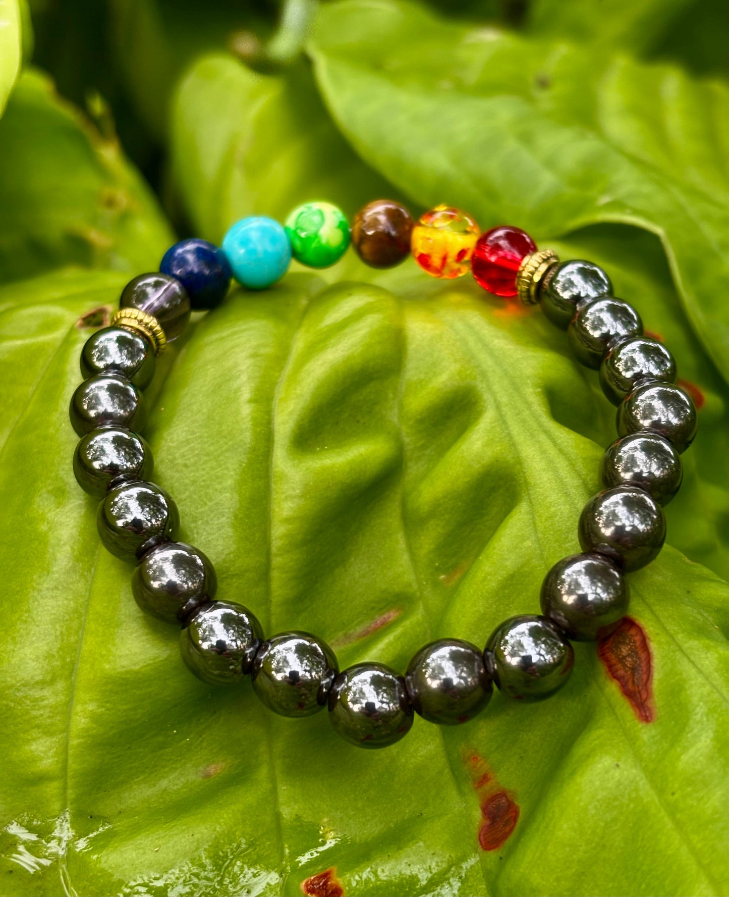 Chakra Healing Beads Bracelet with Hematite - Grounding, Protection & Balance