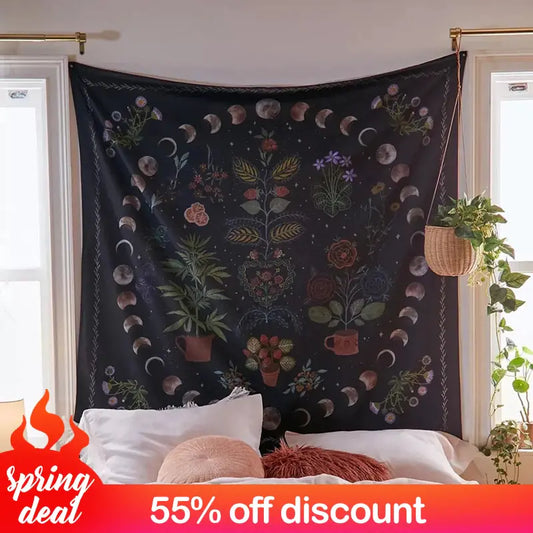 Botanical Celestial Moon Phase Wall Tapestry