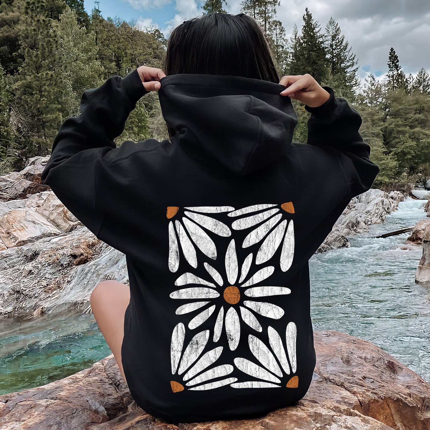 Boho Daisy Floral Hoodie