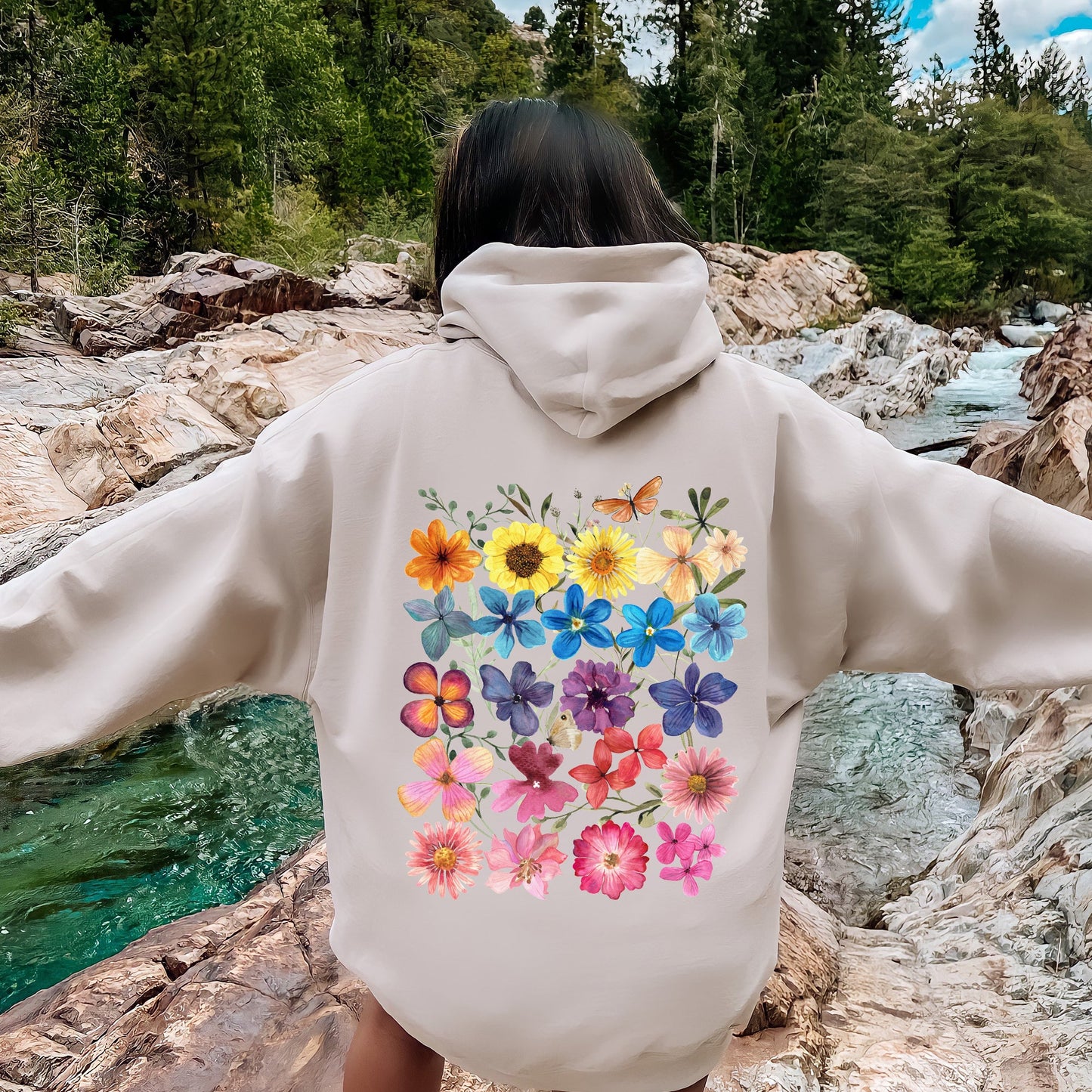 Bright Pressed Flowers Hoodie