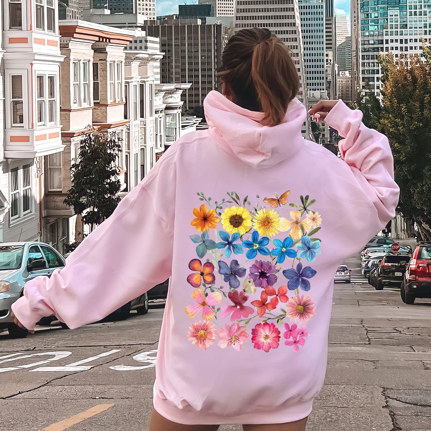 Bright Pressed Flowers Hoodie
