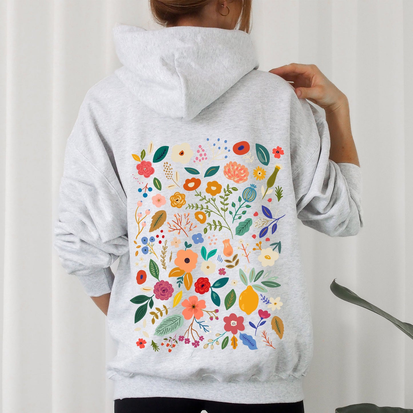 Colorful Delicate Floral Pattern, Leaves, Flowers Hoodie