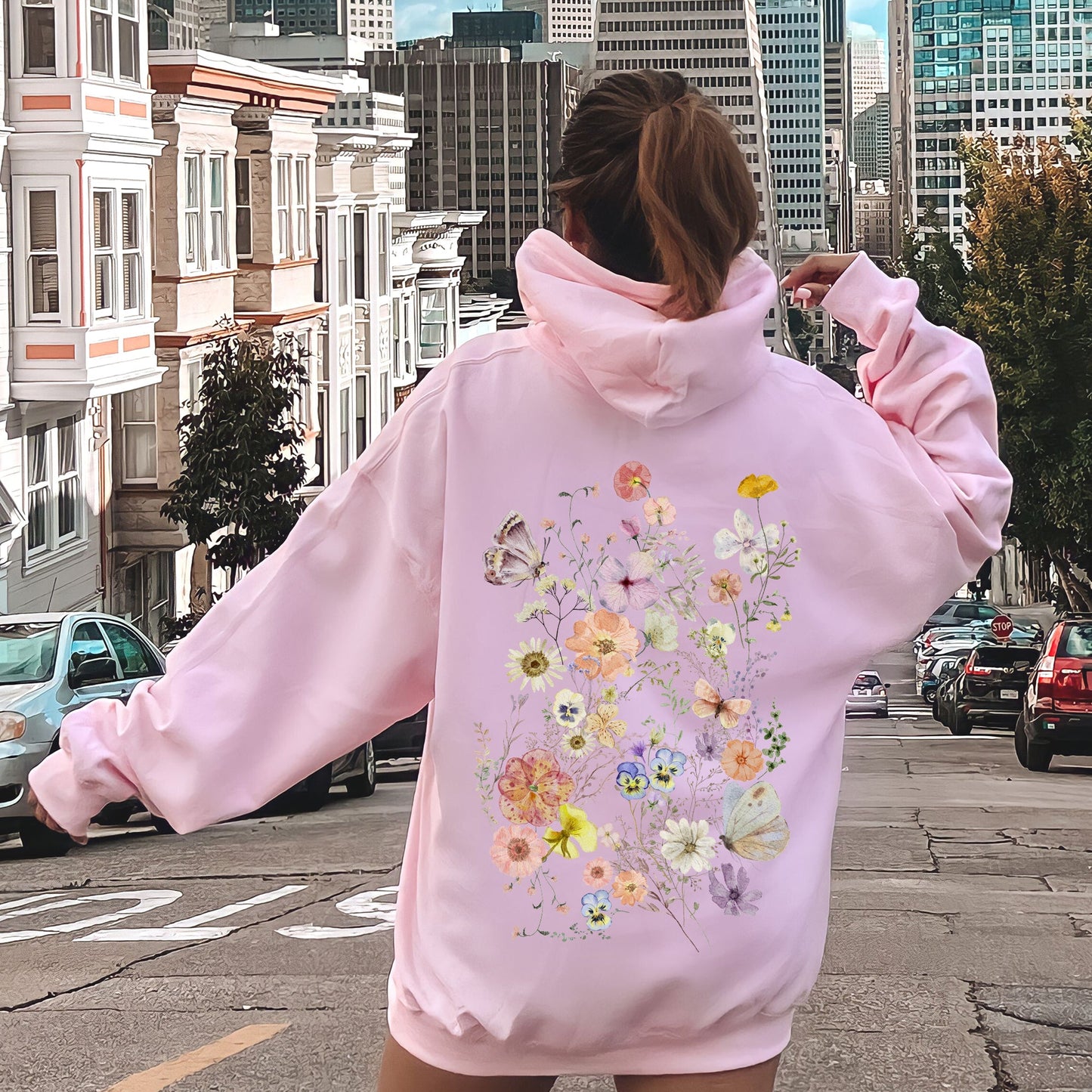 Butterfly Mountain Meadow Pressed Flower Hoodie