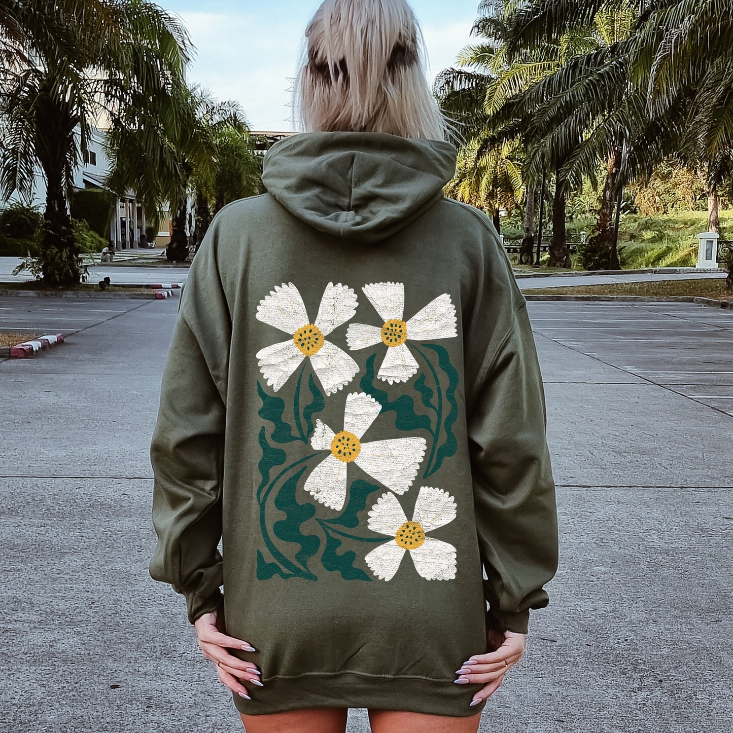 Boho Art Nouveau Flowers, Bold Design Hoodie