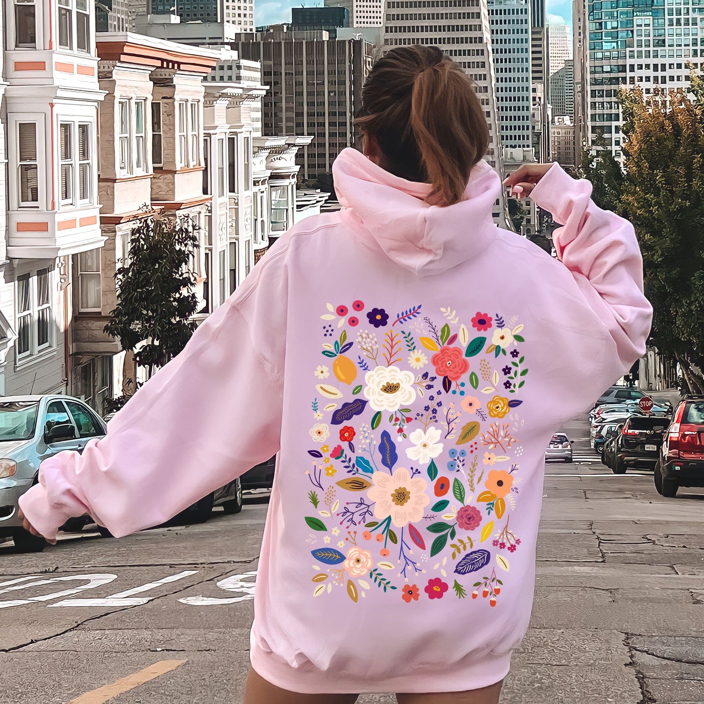Bloom Brilliance Color-Infused Floral Print Hoodie