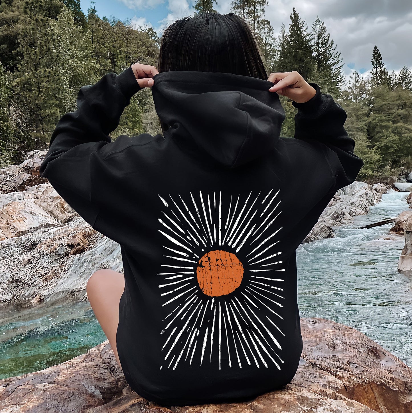 Boho Starburst, Celestial, Retro Hoodie