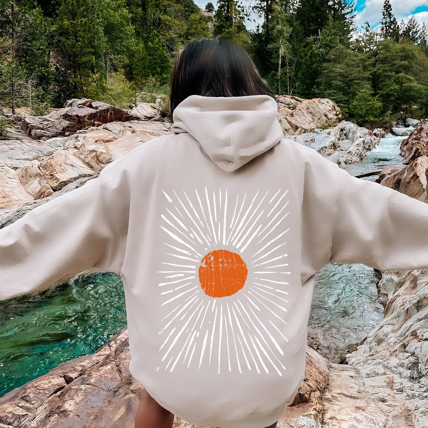 Boho Starburst, Celestial, Retro Hoodie