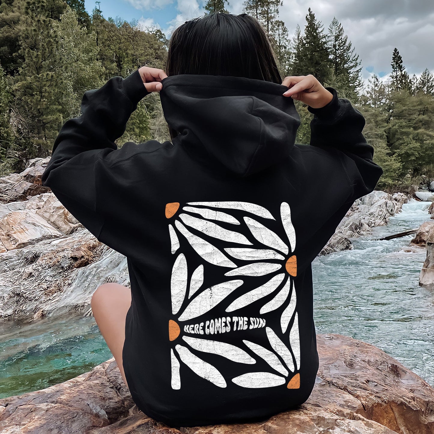 Here Comes The Sun, Boho Floral Design Hoodie