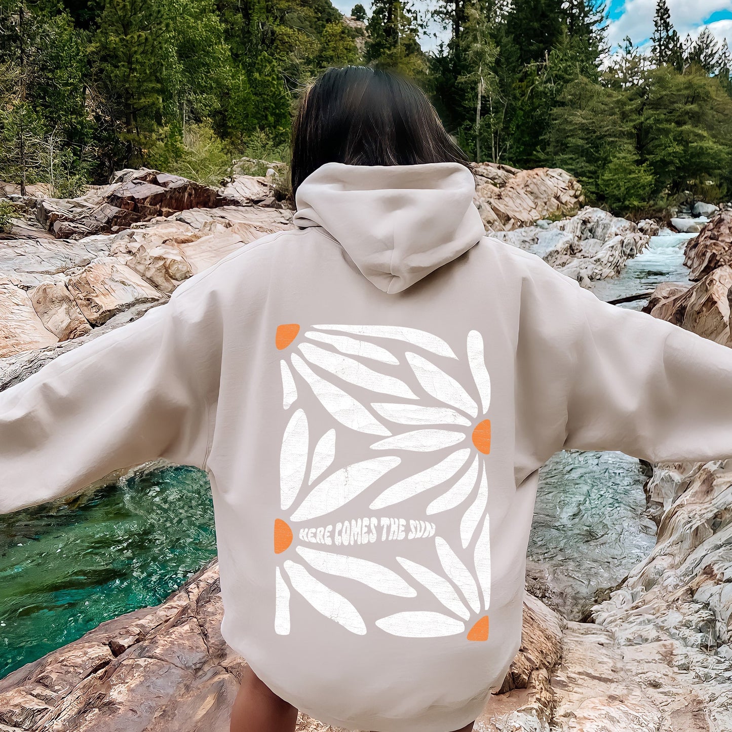 Here Comes The Sun, Boho Floral Design Hoodie
