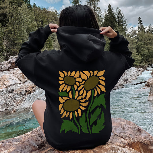 Boho Sunflowers, Retro Floral Hoodie