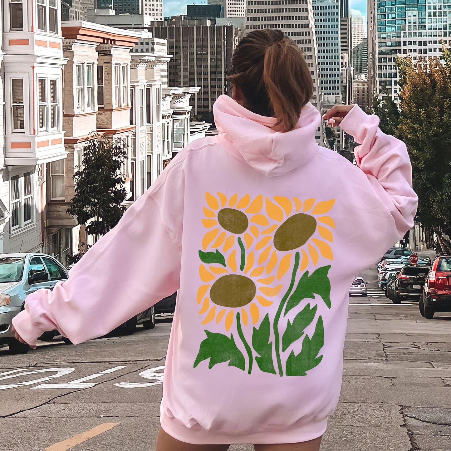 Boho Sunflowers, Retro Floral Hoodie