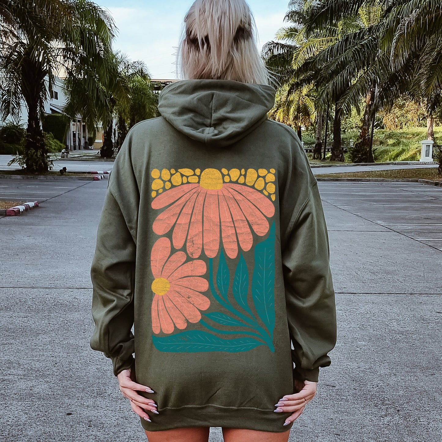 Colorful Daisies, Art Nouveau, Floral Design Hoodie