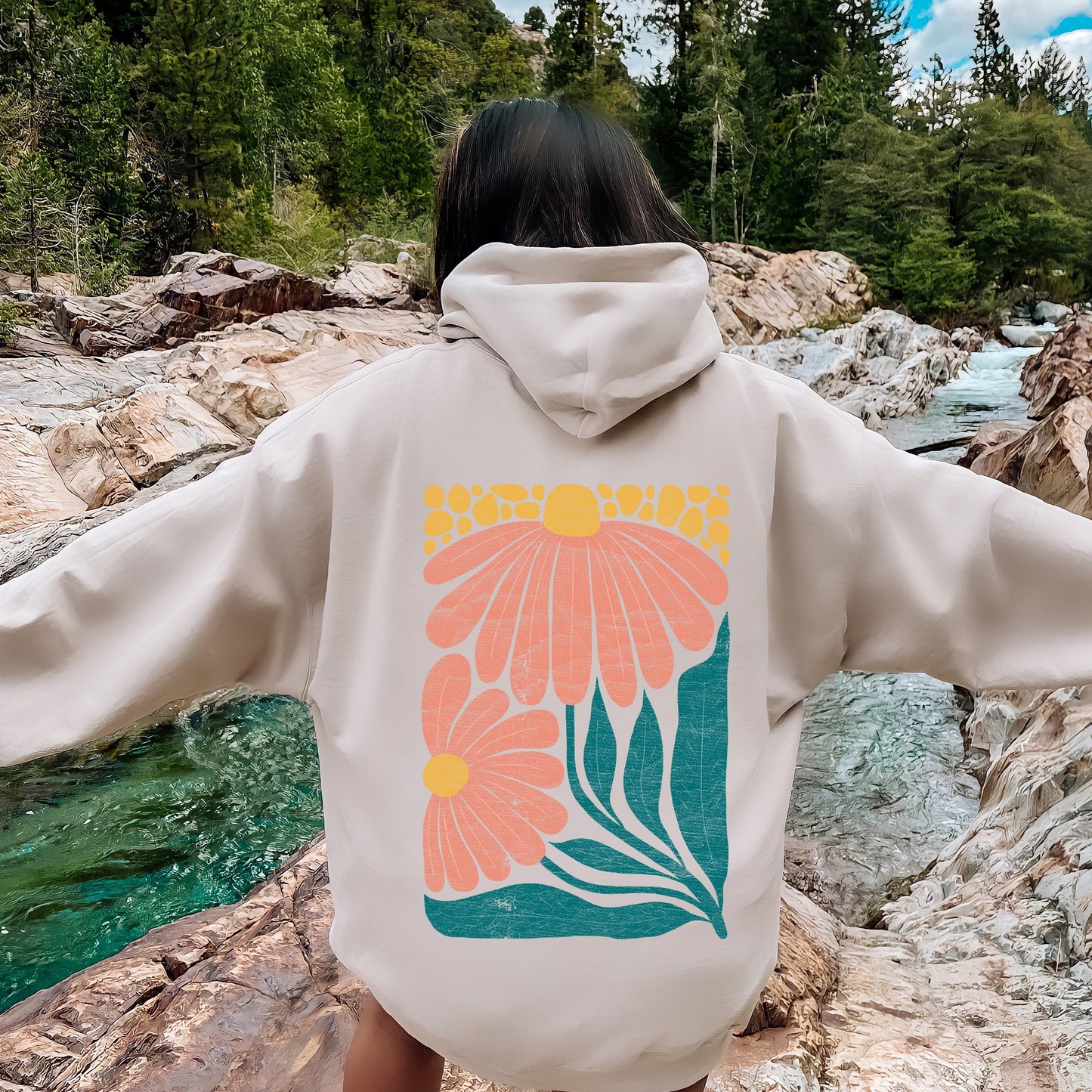 Colorful Daisies, Art Nouveau, Floral Design Hoodie