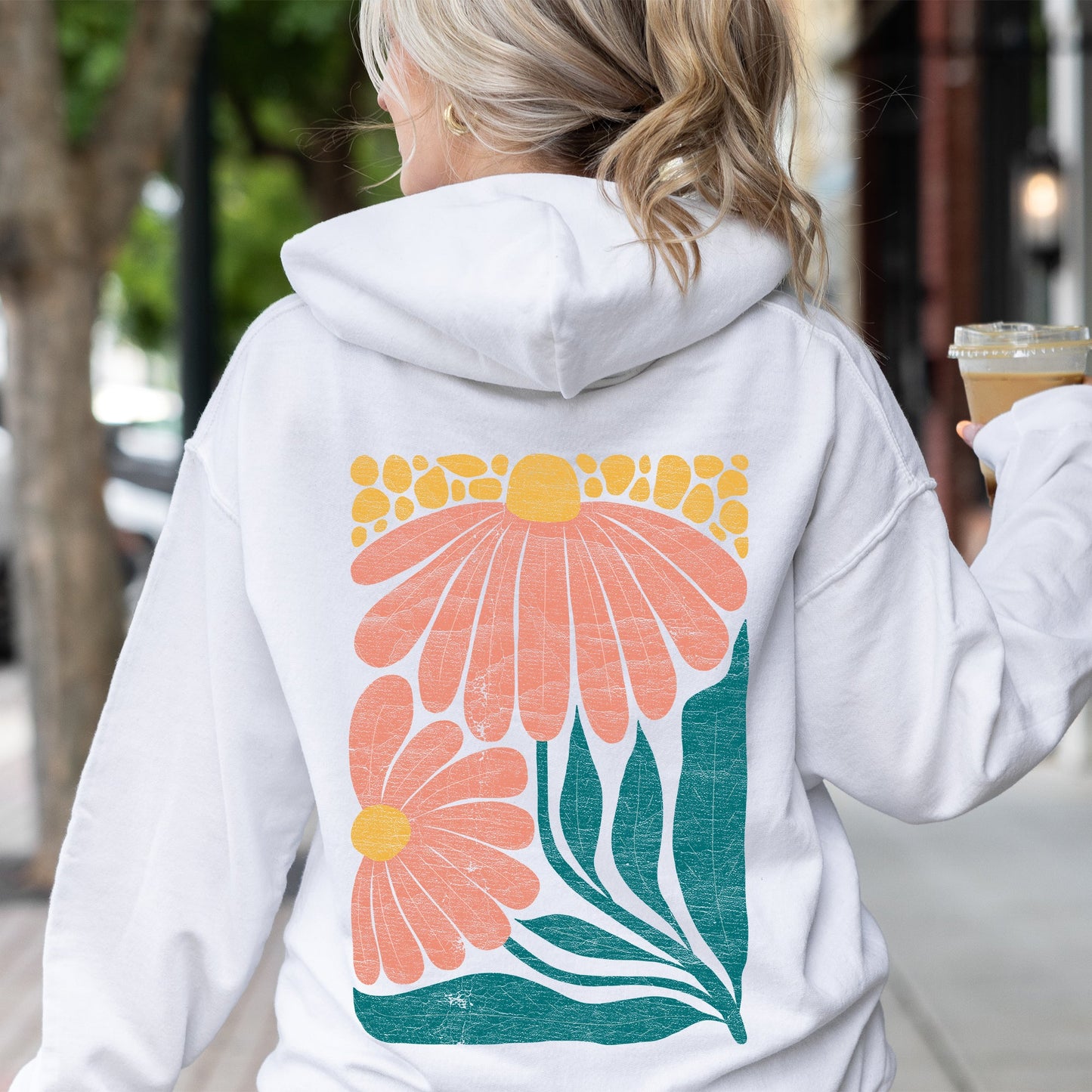Colorful Daisies, Art Nouveau, Floral Design Hoodie