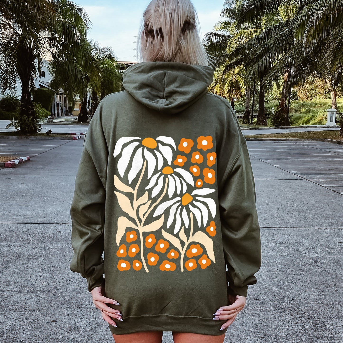 Boho Daisies, Boho Retro Floral Design Hoodie
