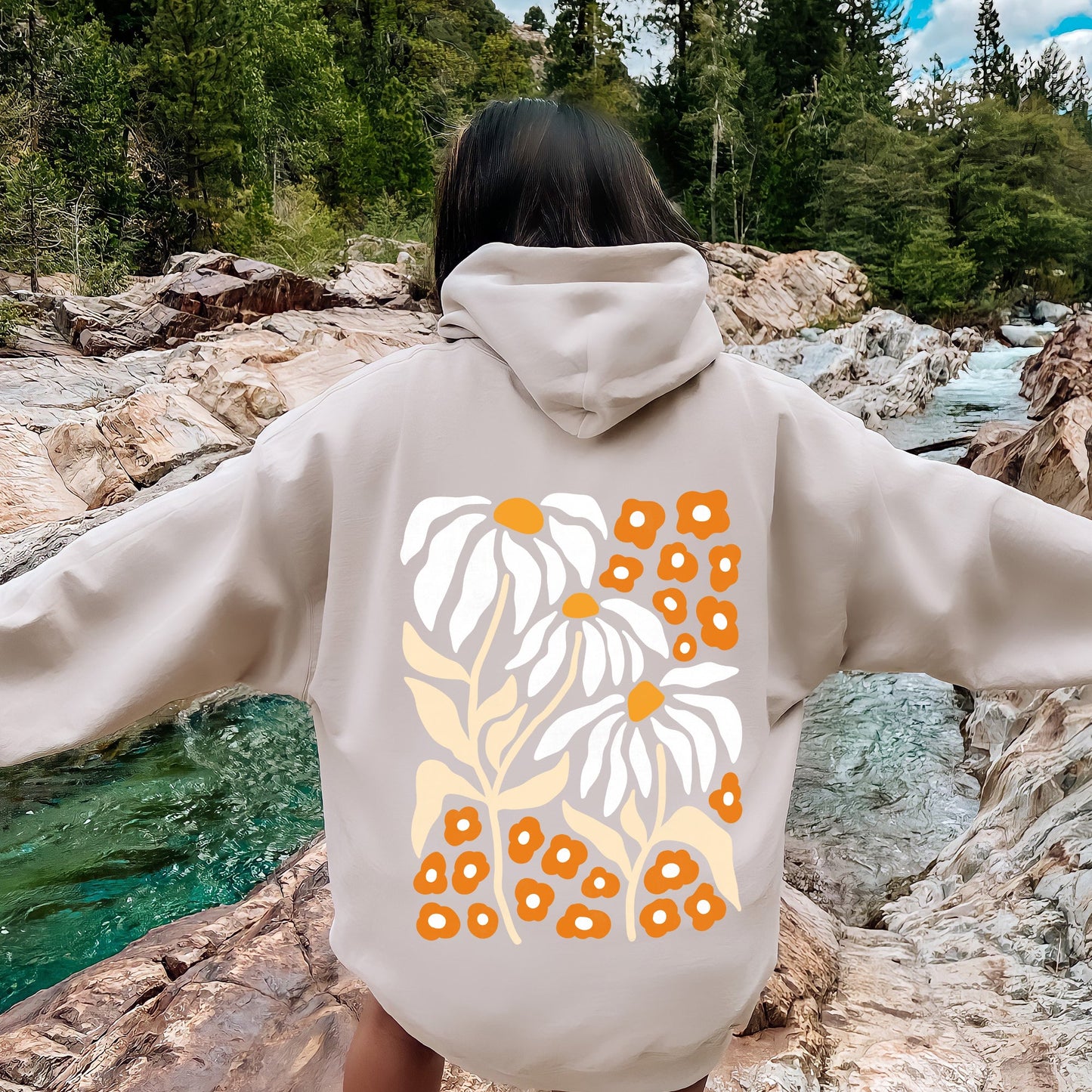 Boho Daisies, Boho Retro Floral Design Hoodie