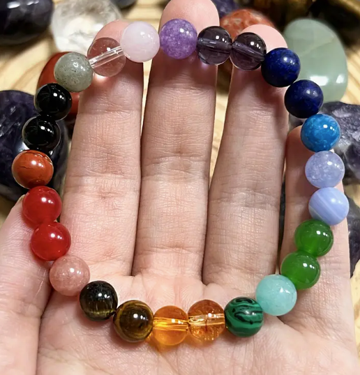 Bohemian Chakra Healing Bracelet – 8mm Colorful Beads for Energy Balance, Spiritual Wellness & Free-Spirited Style