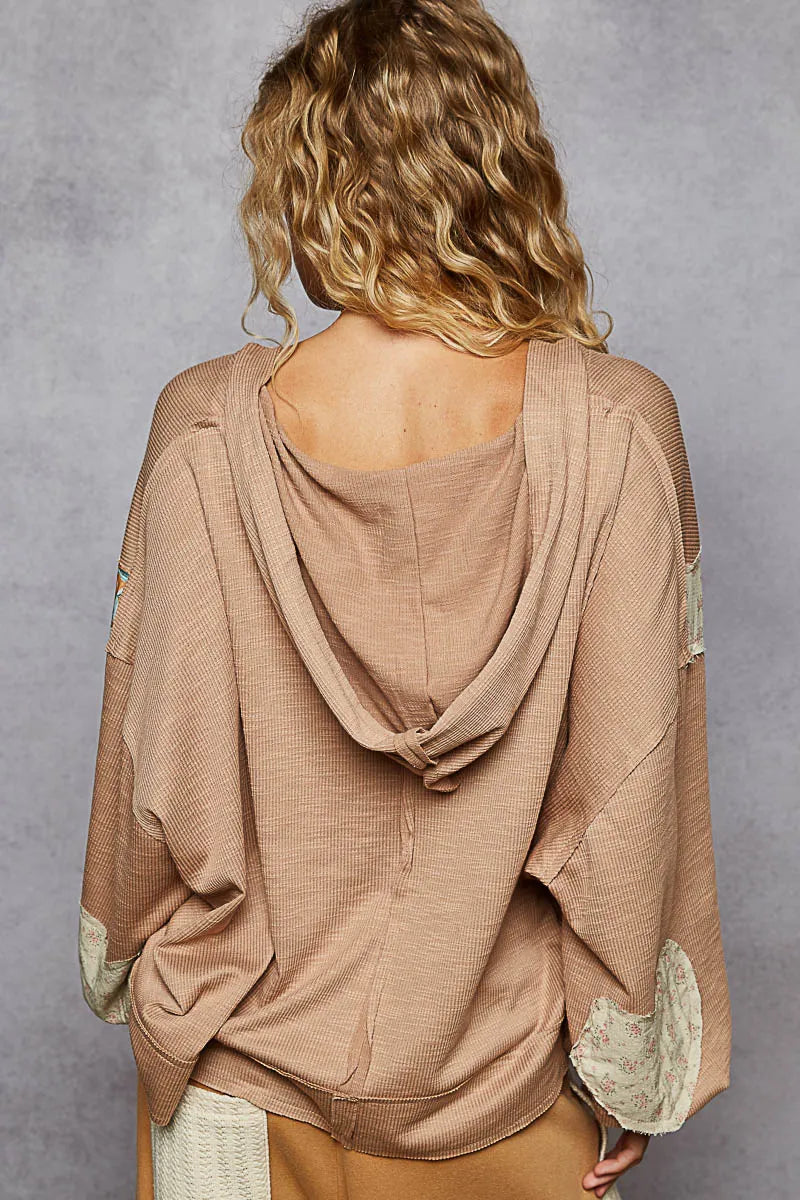 POL Peace Patch Floral Long Sleeve Hoodie