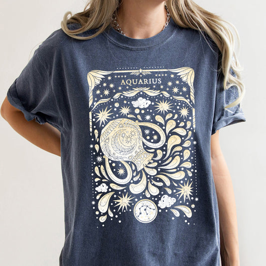 Aquarius Celestial Zodiac Comfort Colors Tees, Horoscope, Astrology