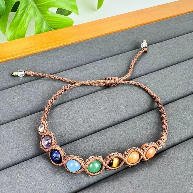 7 Chakra Bracelet, Natural Crystal Bead Bracelets, Moonstone,Crystal Healing Jewelry, Spiritual Yoga Gifts, Gemstone Energy Mala, Boho Hippie Jewelry Halloween Gift