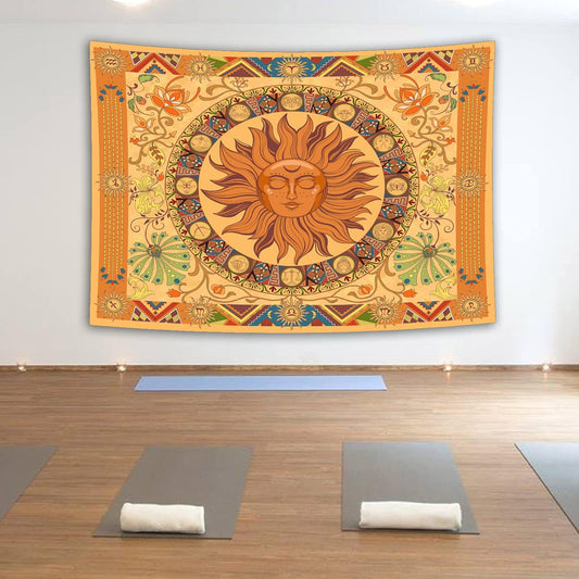Hippie Tapestry Burning the Sun Tapestry Hippie, Zodiac Tapestries Astrology Tapestry for Bedroom Aesthetic, Flower Tapestry Wall Hanging,Orange Zodiac Sign Tapestry Flowers Vintage Tapestry