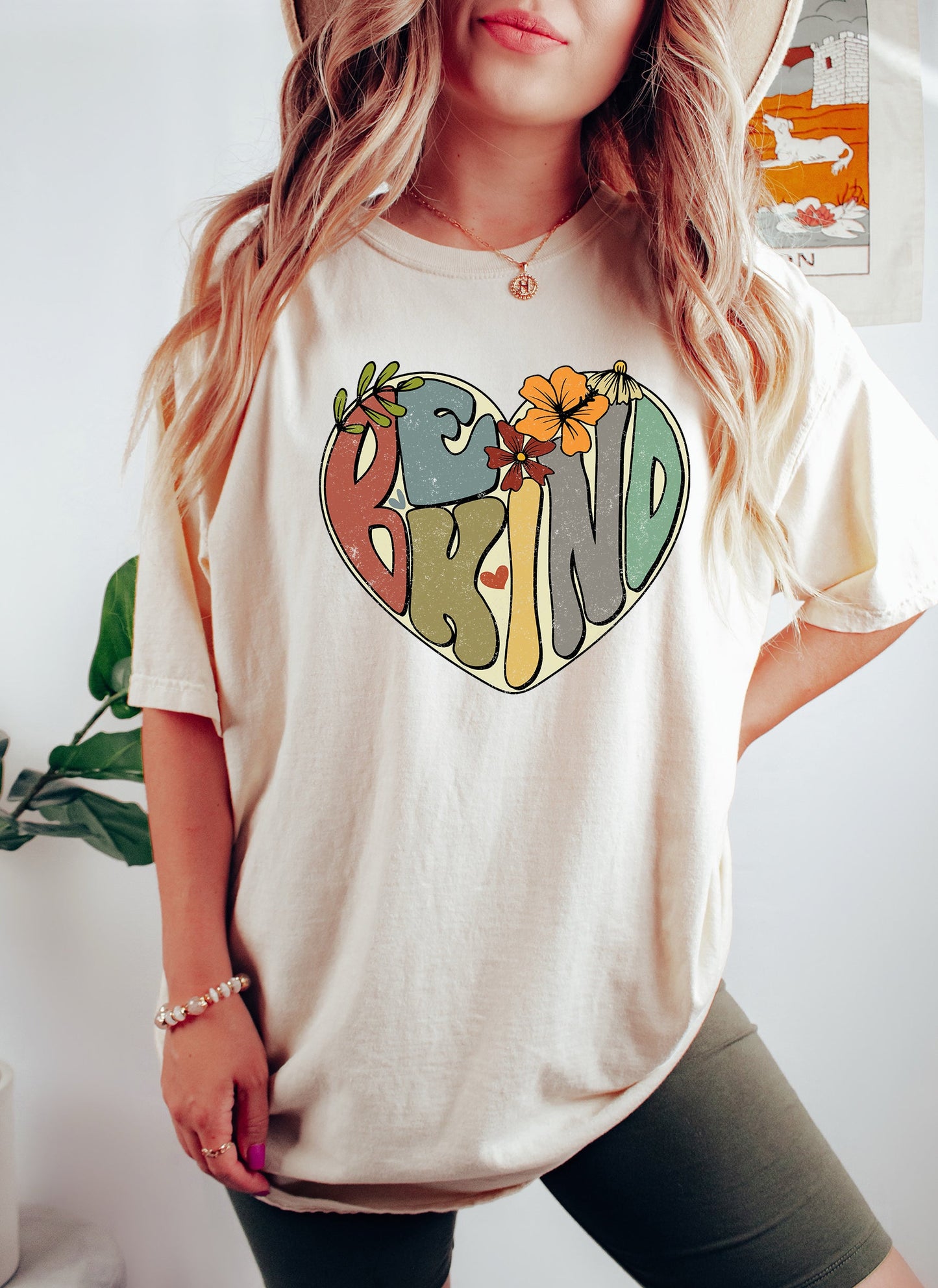 Be Kind Heart and Flowers Positivity Retro Comfort Colors Tshirt