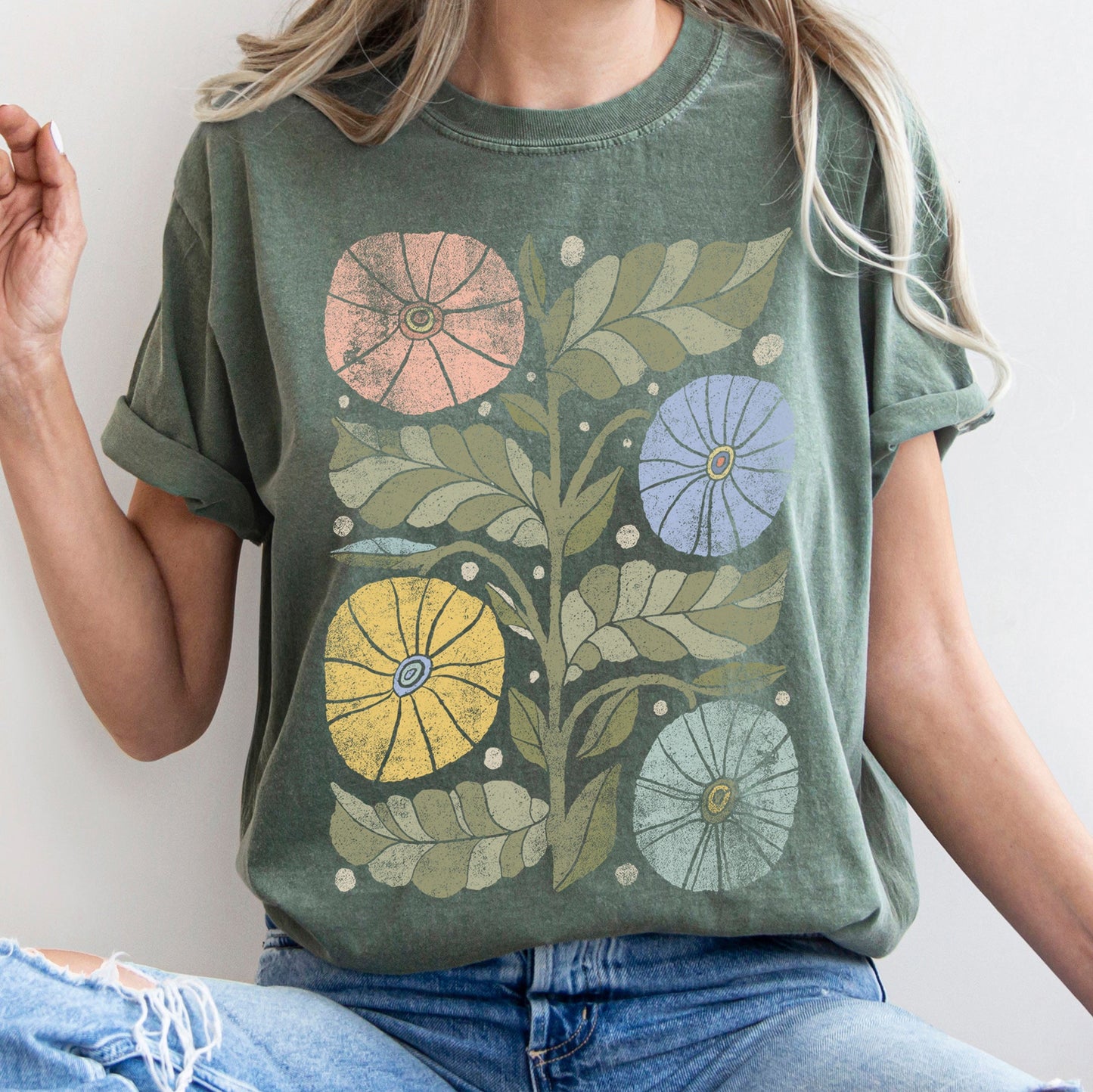 Boho Folk Art Chic Flower Comfort Colors Tshirt