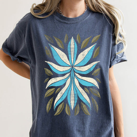 Boho Folk Art Flower and Leaves Comfort Colors Tshirt