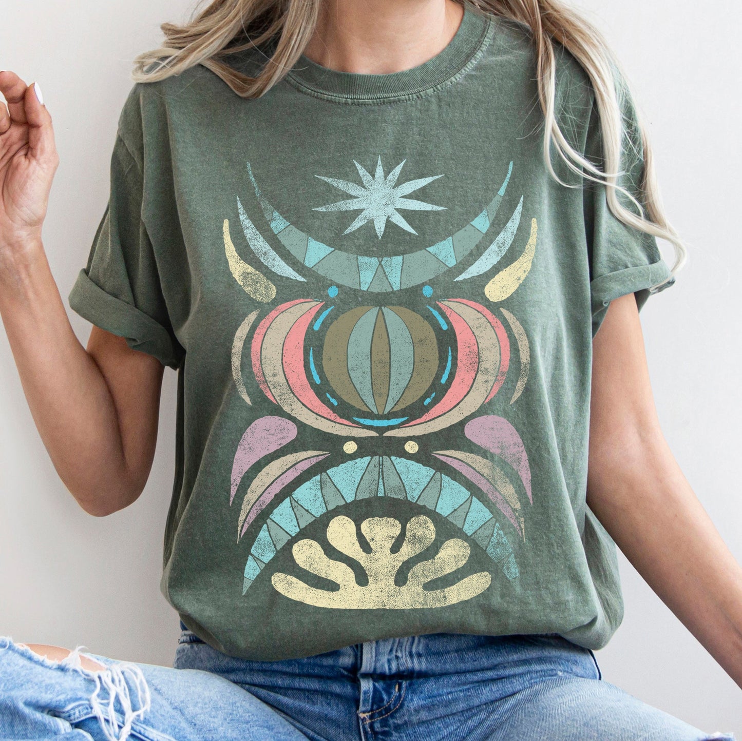 Boho Folk Art Celestial Star Comfort Colors Tshirt