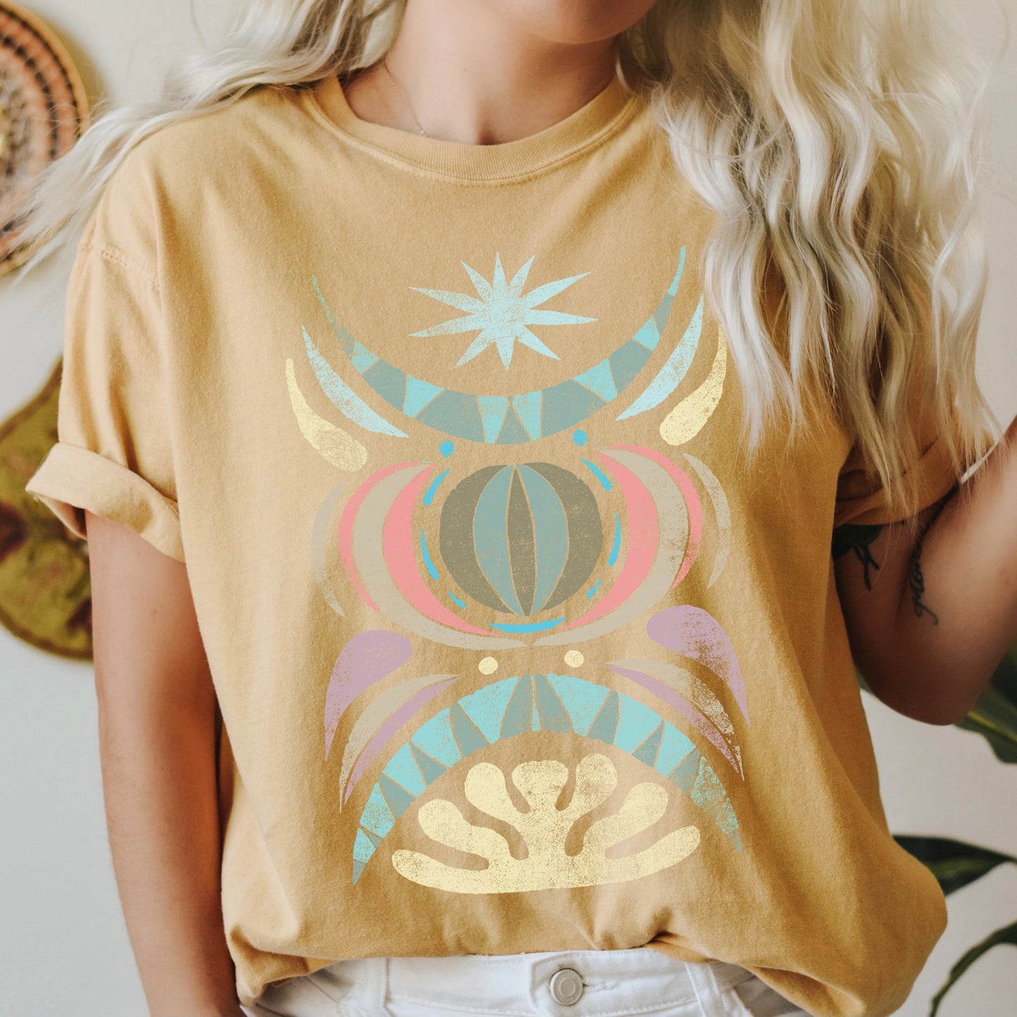 Boho Folk Art Celestial Star Comfort Colors Tshirt