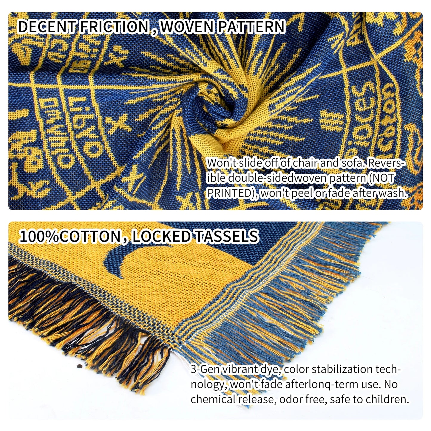 Zodiac Throw Blanketboho Hippie Woven Witchy Astrology Celestial Constellation Balnket for Home Decor, Double Side Cover Chair Sofa Couch(Yellow,S 51" X 71")