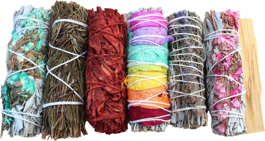 DOX + LAMB 7PC Variety White Sage Kit, Beginner Smudging Bundle, Lavender, Chakra, Rose Flower Sage, Rosemary, Dragon Blood, Palo Santo. Meditation, New Home Cleansing, Manifest (7 PC Sage Kit)