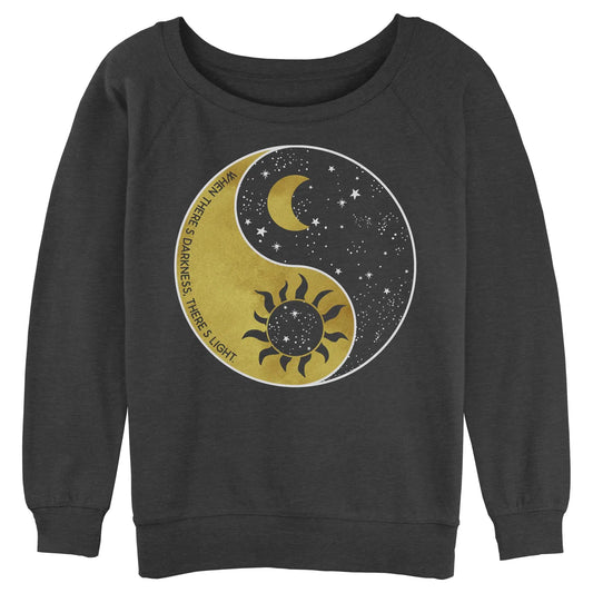 Fifth Sun Womens Celestial YIN YANG Juniors Raglan Pullover with Coverstitch Charcoal Heather XX-Large