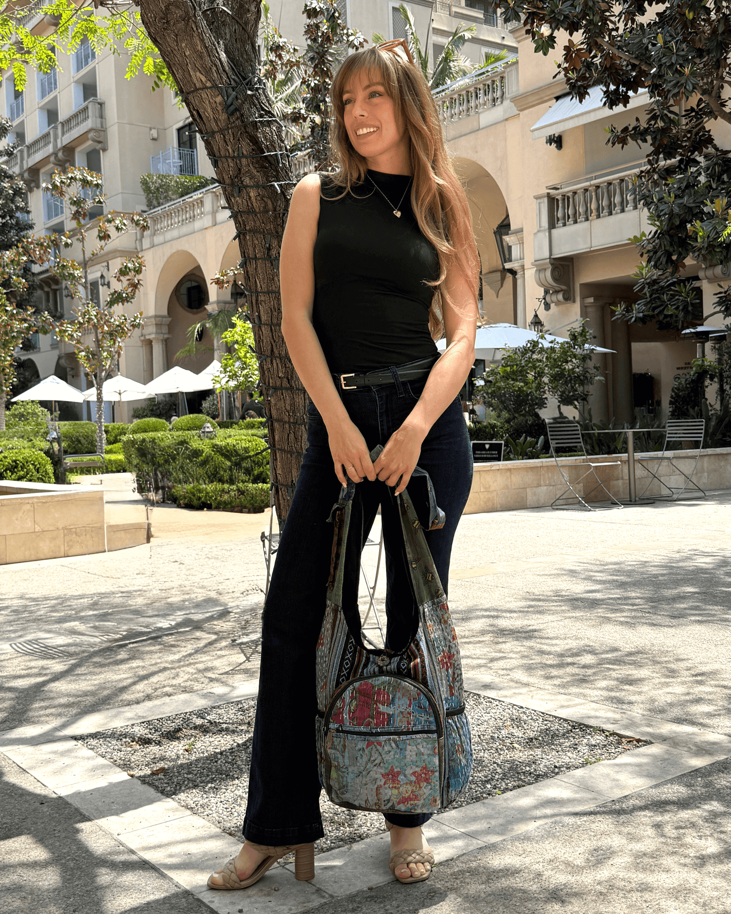 Kathmandu Collection Vintage Patchwork Hobo Bag with Water Bottle Pockets