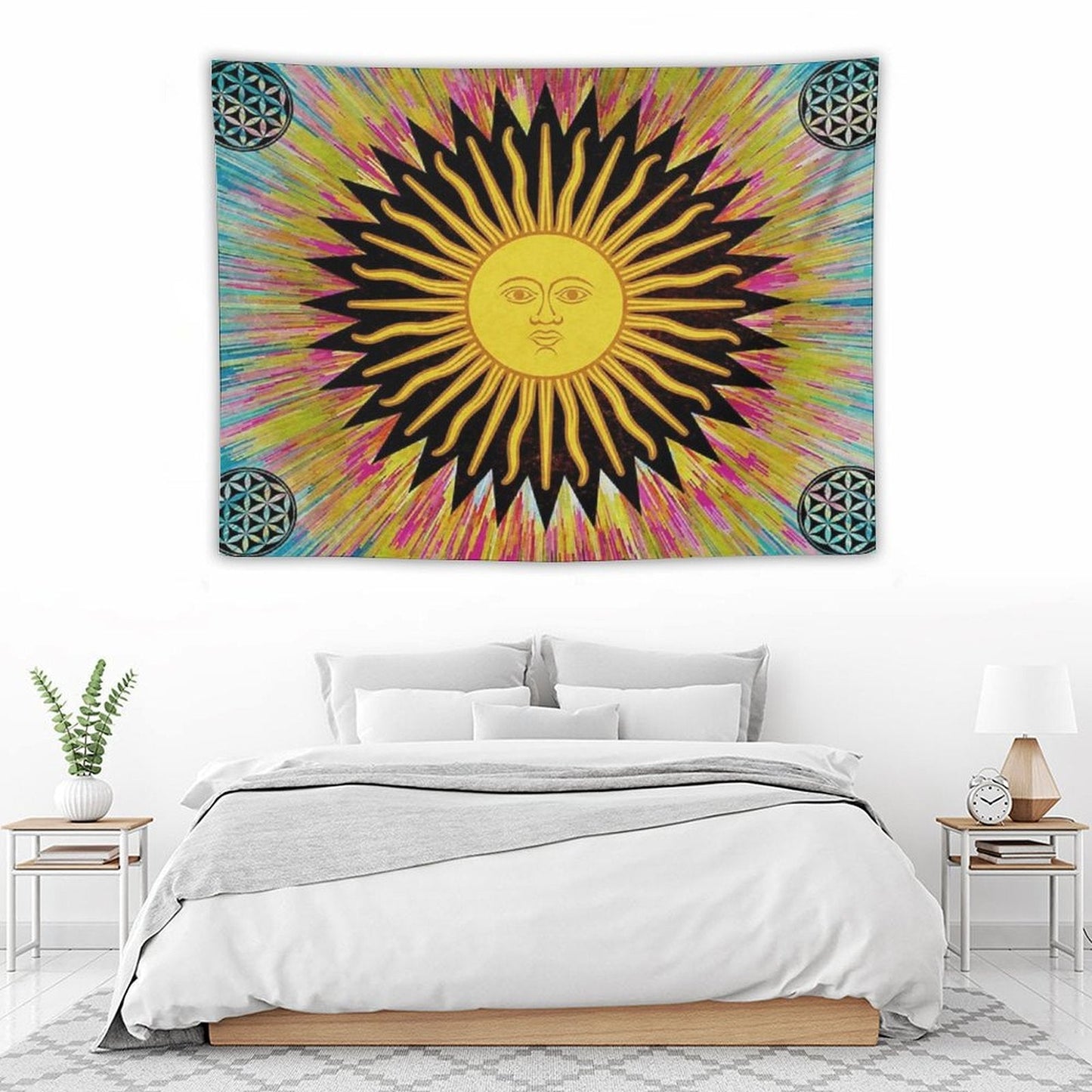 Psychedelic Sun Star Bohemian Zen Hippie Festival Tapestry