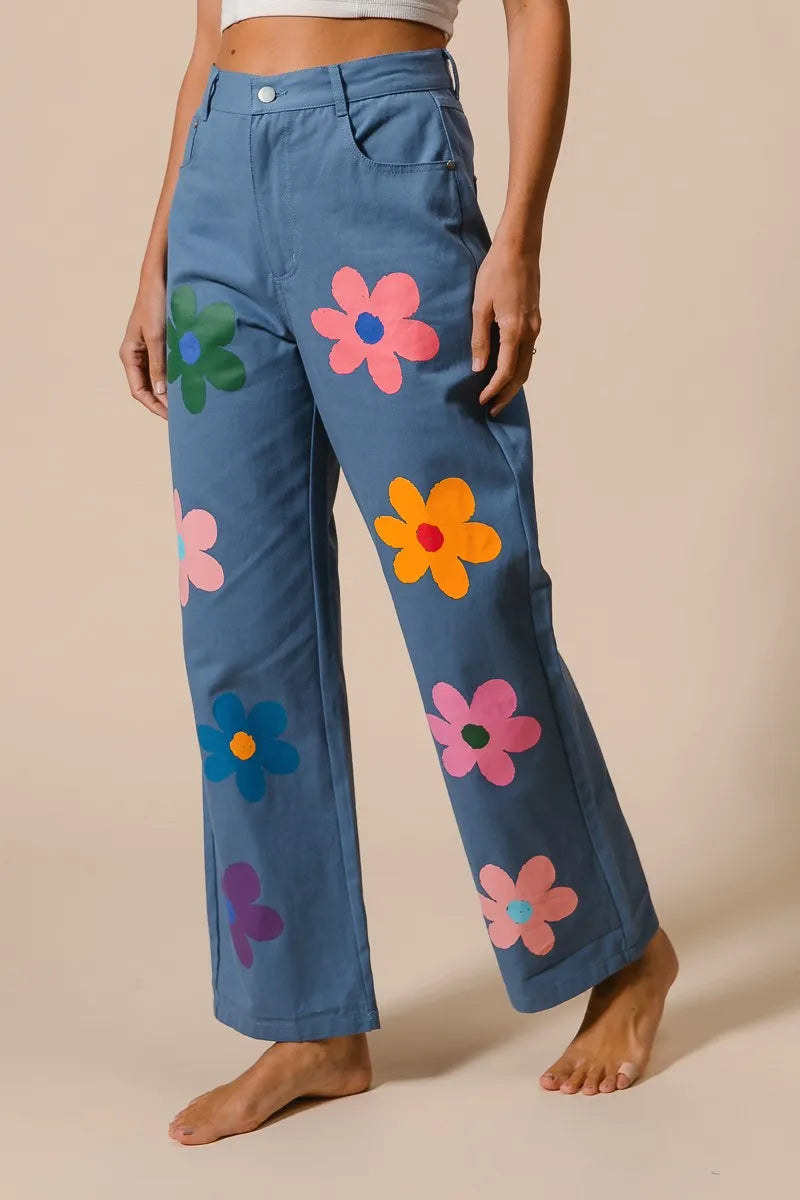 Flower Print Straight Legs Pants