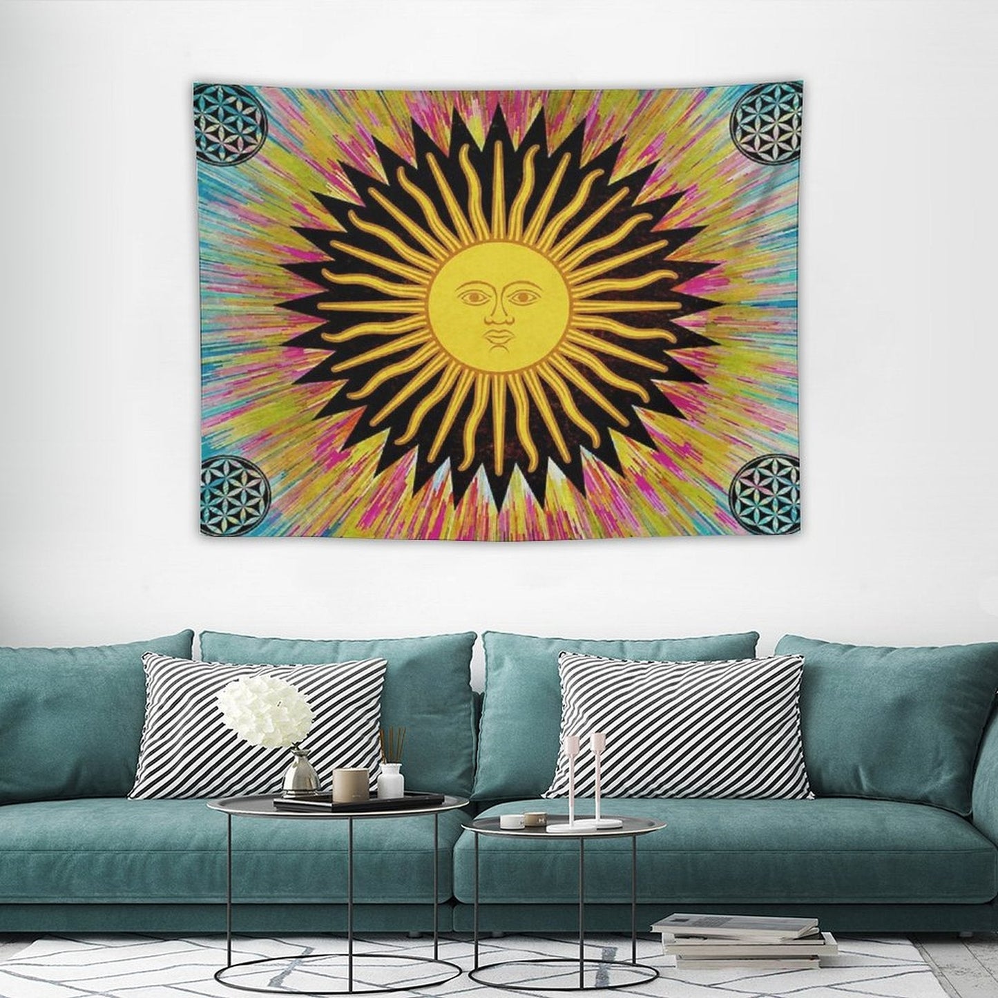 Psychedelic Sun Star Bohemian Zen Hippie Festival Tapestry