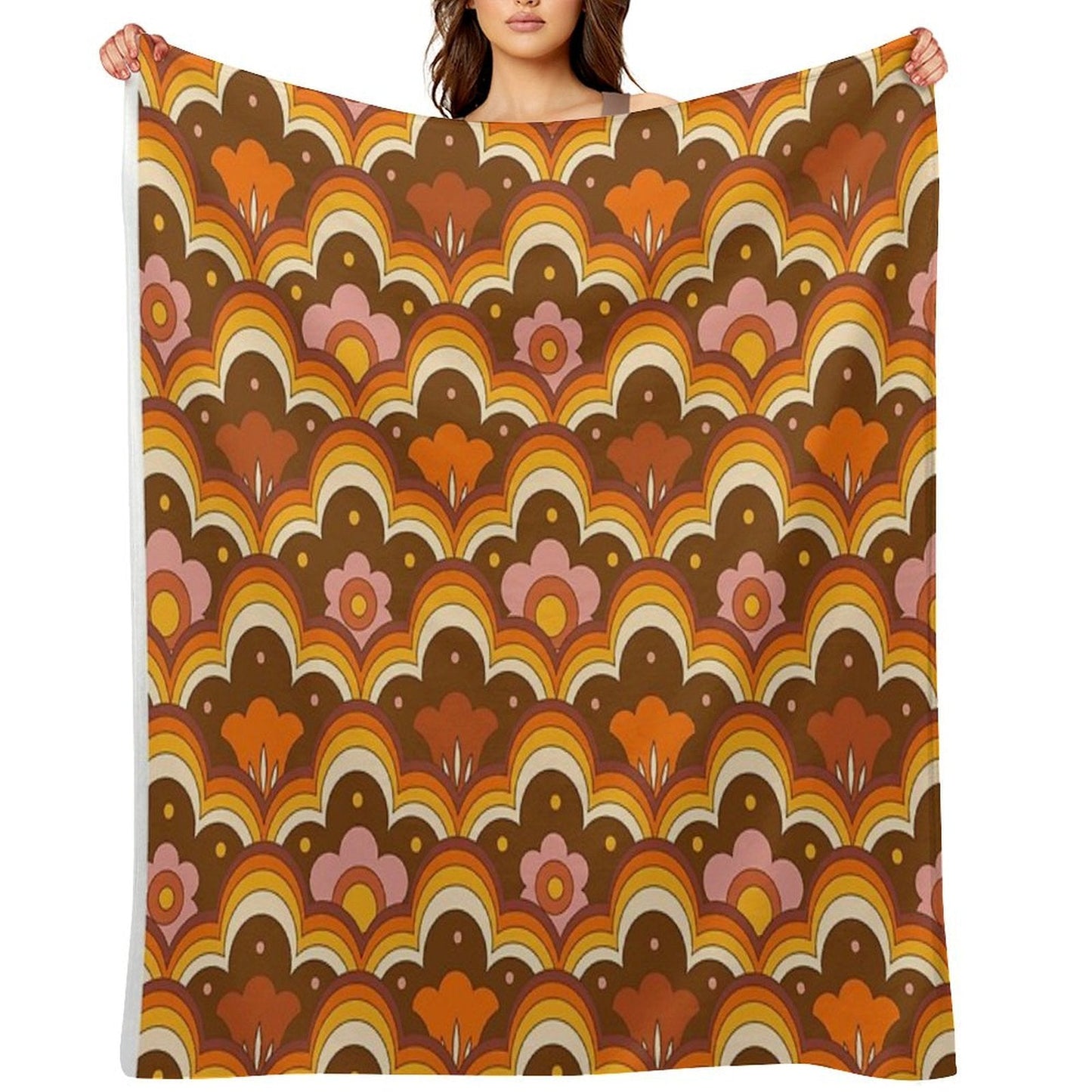 70s 60s Retro Psychedelic Flower Power, Floral Pattern Throw Blanket