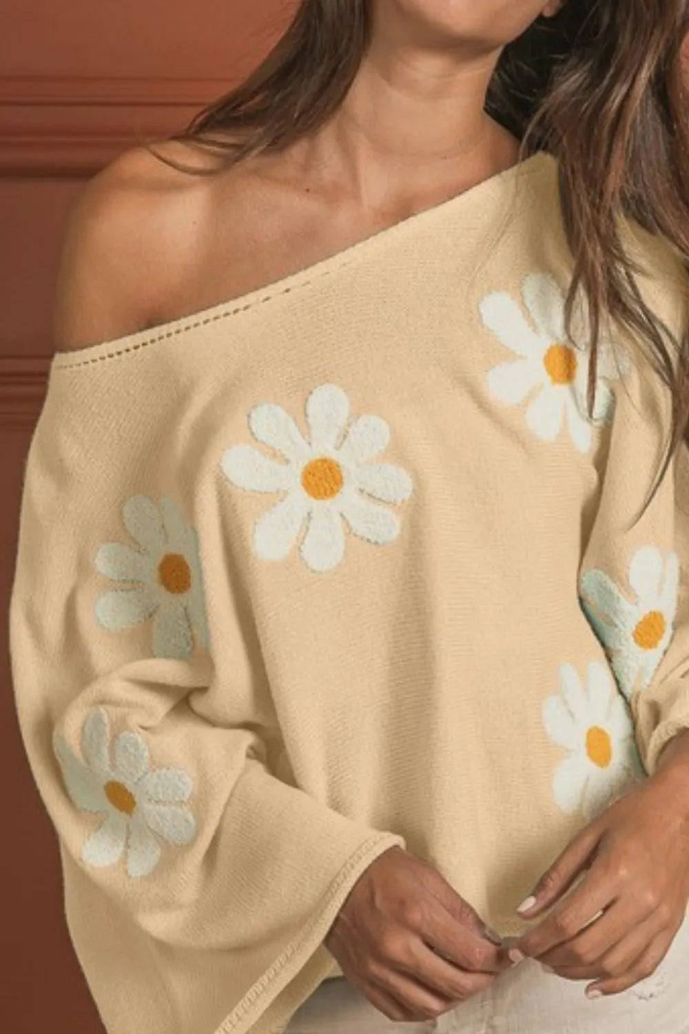Flower Embroidery Loose Fit Knit Top